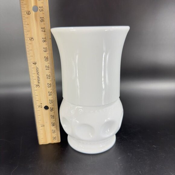 Vintage White Milk Glass Vase Vessel With Coin Dotted Pattern Bottom Glass Decor - Picture 5 of 12
